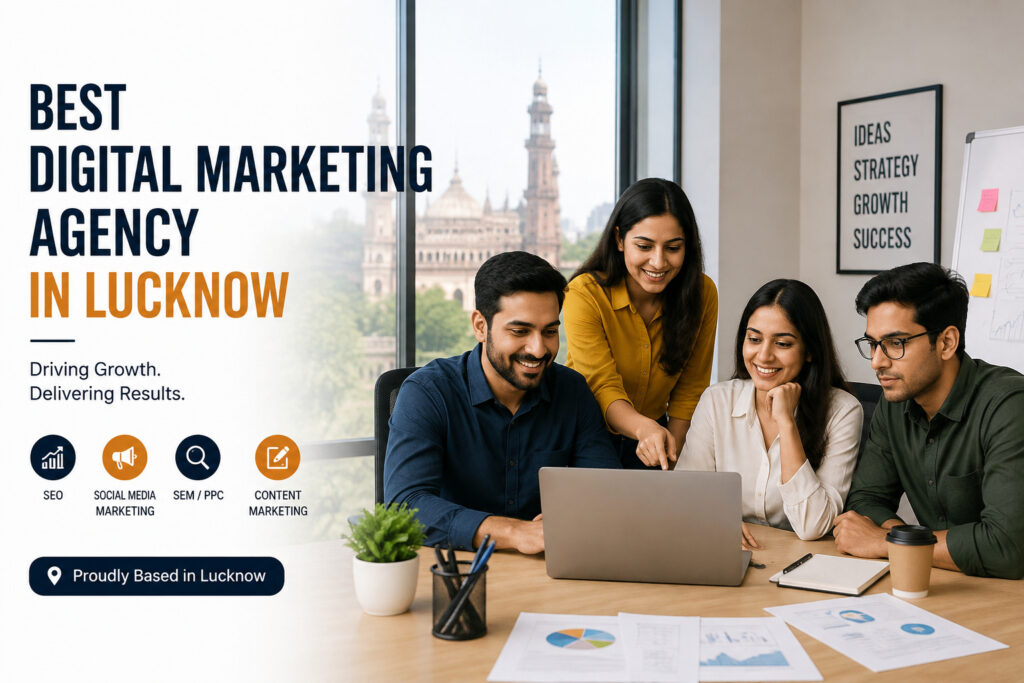 Digital marketing agency team in Lucknow working on SEO, social media, PPC and content marketing strategy.