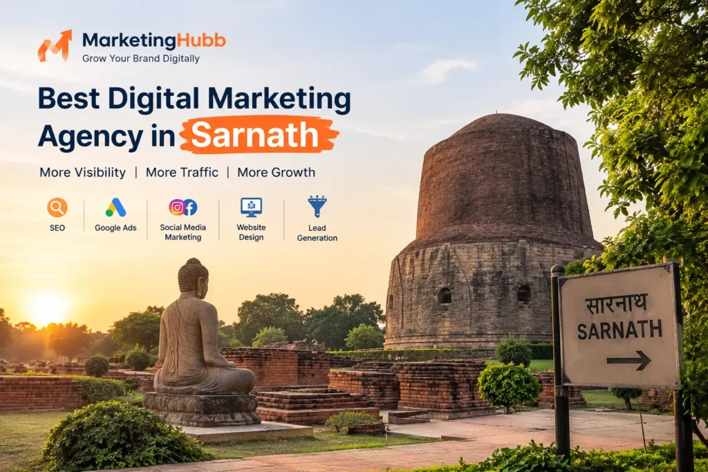 Best Digital Marketing Agency in Sarnath with Dhamek Stupa and Sarnath local theme